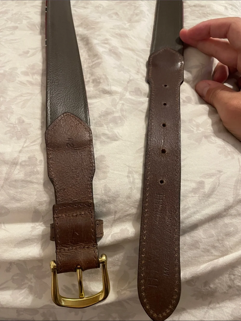 FH Wadsworth leather and fabric belt maroon and navy striped genuine leather nyc